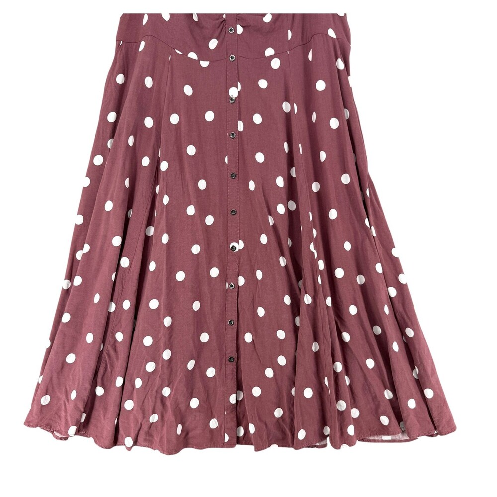 Torrid Midi Challis Dress 2X Brown Polka Dot Button Smocked Sweetheart Pockets - Picture 5 of 12